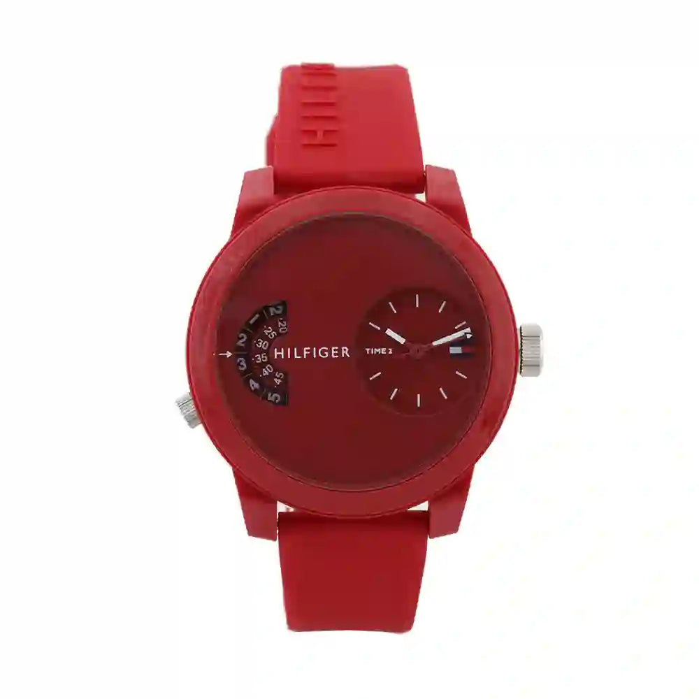  Shop Authentic Tommy Hilfiger Denim Red Dial Red Rubber Strap Watch for Men - 1791557 - Luxxuri