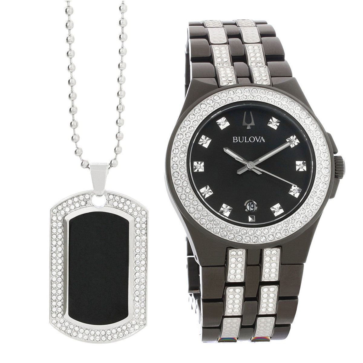  Shop Authentic Bulova Crystal Collection Black Dial Two Tone Steel Strap Watch for Men - 98K101 - Luxxuri