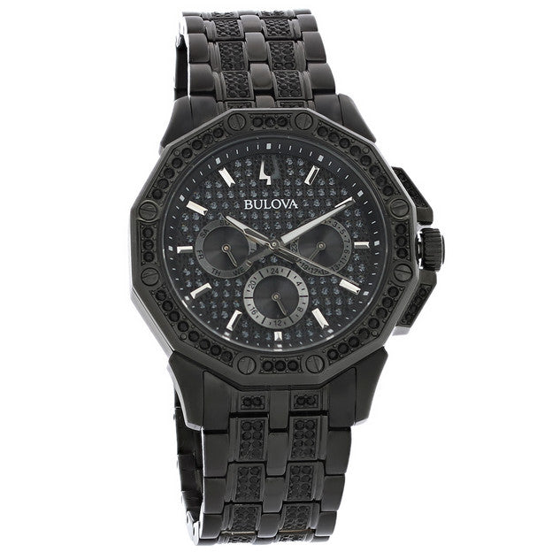  Shop Authentic Bulova Octova Chronograph Black Crystal Dial Black Steel Strap Watch for Men - 98C134 - Luxxuri
