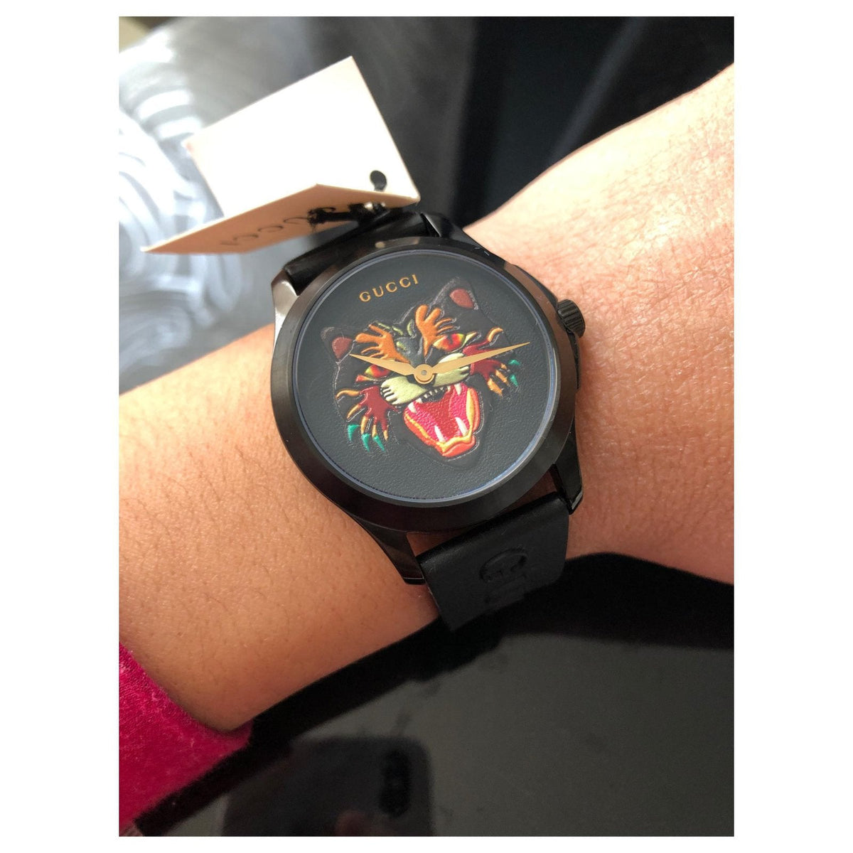  Shop Authentic Gucci G Timeless Cat Motif Black Dial Black Leather Strap Unisex Watch - YA1264021 - Luxxuri