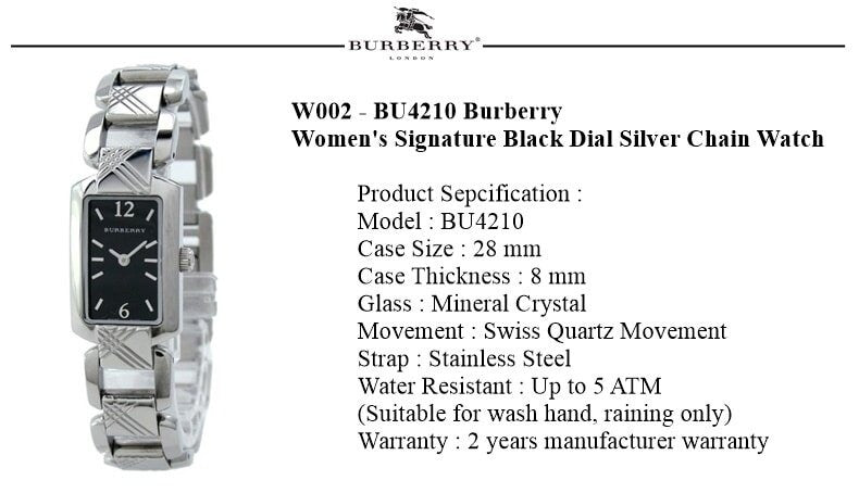 Burberry Signature Quartz Black Dial Silver Steel Strap Watch for Women - BU4210