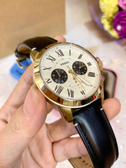  Shop Authentic Fossil Grant Chronograph White Dial Black Leather Strap Watch for Men - FS5272 - Luxxuri