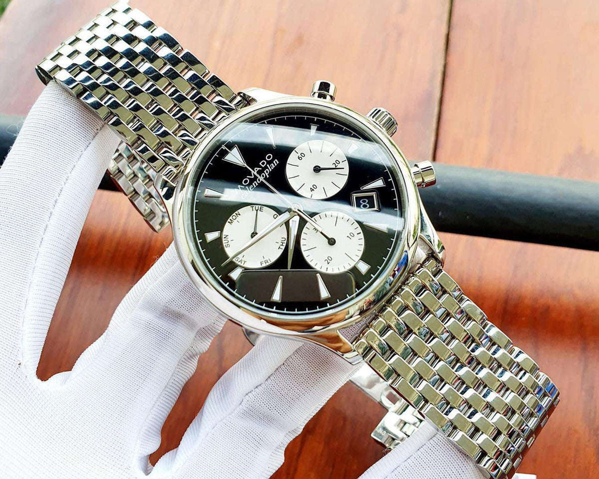  Shop Authentic Movado Heritage Calendoplan Chronograph Black Dial Silver Steel Strap Watch for Men - 3650014 - Luxxuri