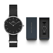  Shop Authentic Daniel Wellington Petite Cornwall Black Dial Black Nylon Strap Watch For Women - DW00100248 - Luxxuri