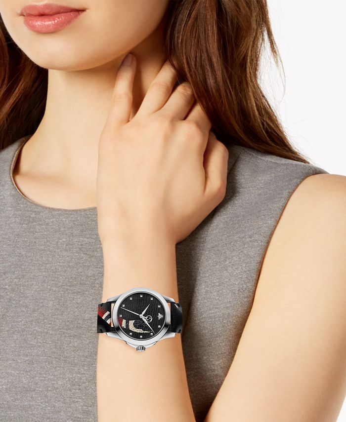  Shop Authentic Gucci Le Marche Des Merveilles Black Dial Black Leather Strap Unisex Watch - YA1264007 - Luxxuri