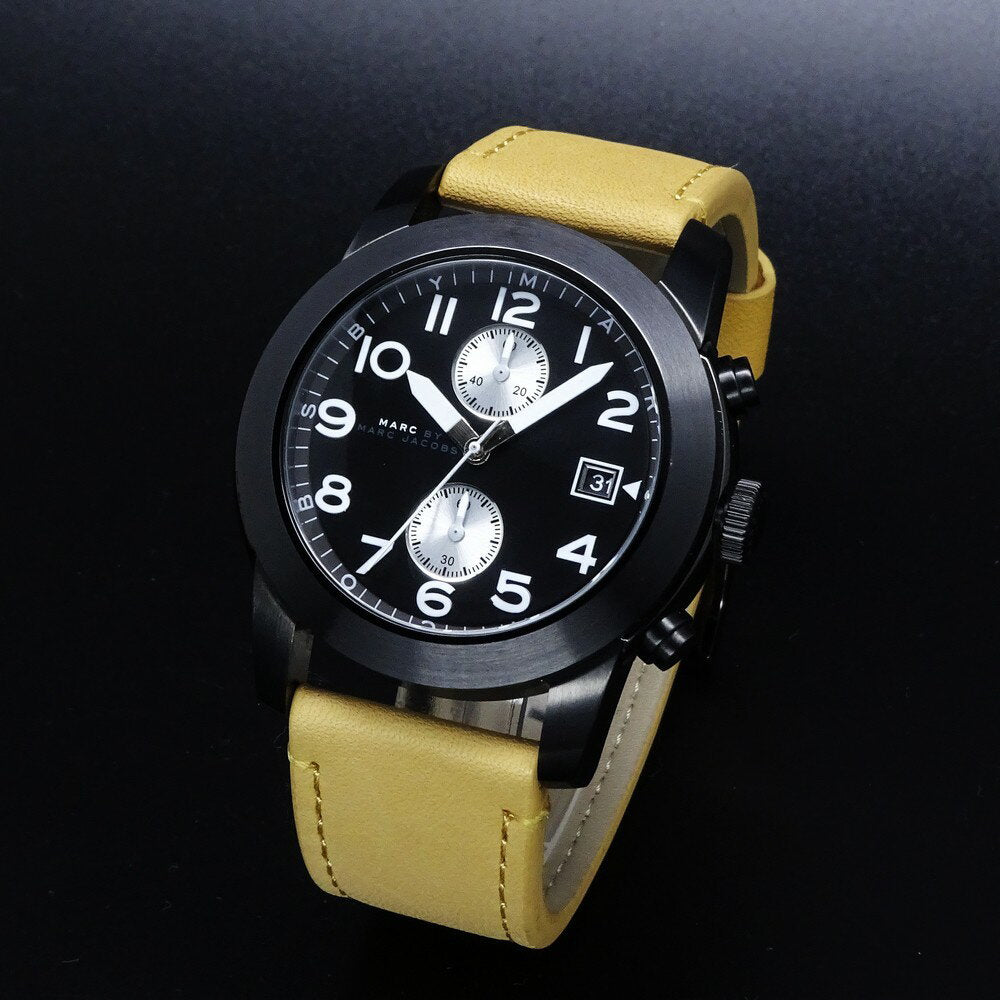  Shop Authentic Marc Jacobs Larry Chronograph Black Dial Brown Leather Strap Watch for Men - MBM5053 - Luxxuri