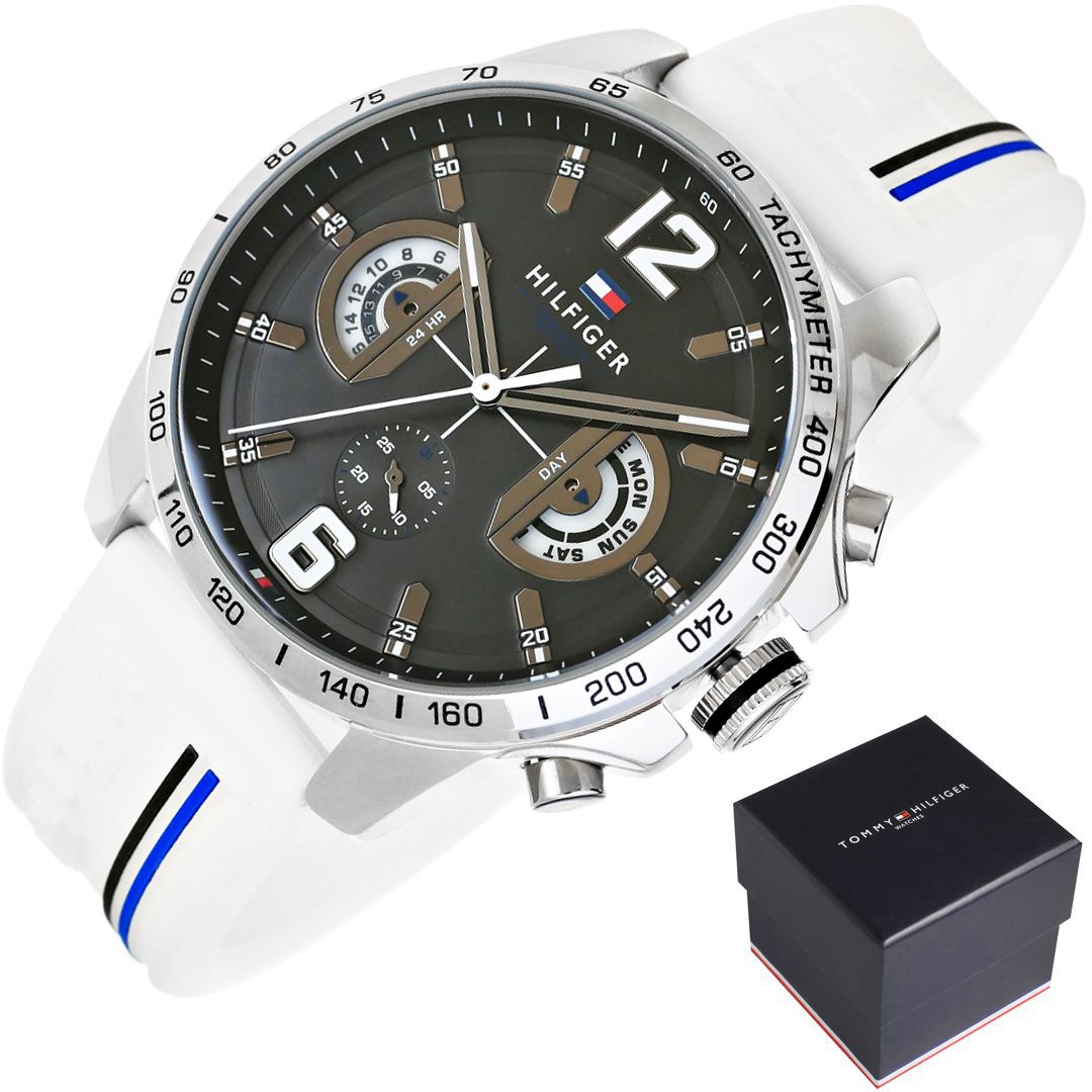  Shop Authentic Tommy Hilfiger Multifunction Black Dial White Rubber Strap Watch for Men - 1791475 - Luxxuri