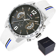  Shop Authentic Tommy Hilfiger Multifunction Black Dial White Rubber Strap Watch for Men - 1791475 - Luxxuri