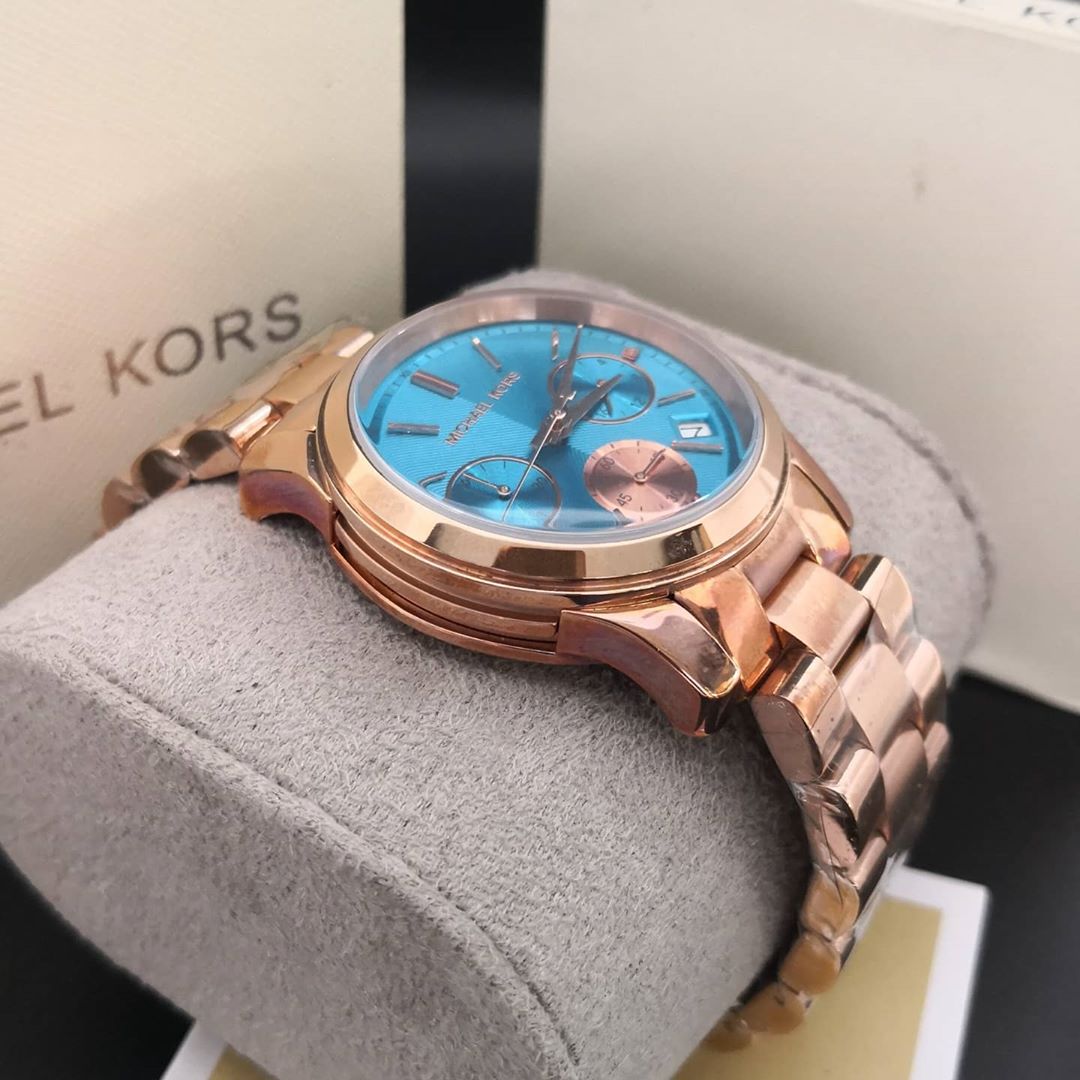  Shop Authentic Michael Kors Runway Chronograph Turquoise Dial Rose Gold Steel Strap Watch For Women - MK6164 - Luxxuri