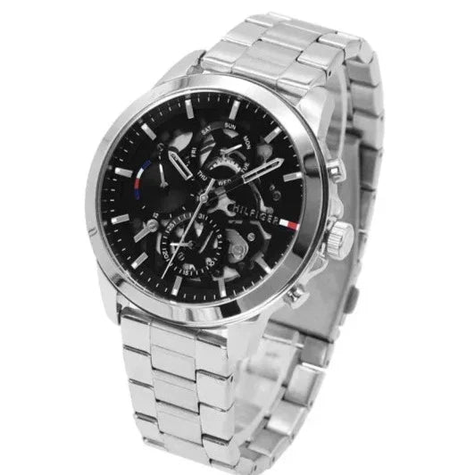  Shop Authentic Tommy Hilfiger Henry Chronograph Black Dial Silver Steel Strap Watch For Men - 1710477 - Luxxuri