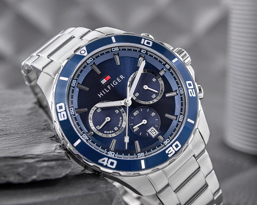  Shop Authentic Tommy Hilfiger Jordan Chronograph Blue Dial Silver Steel Strap Watch For Men - 1792094 - Luxxuri