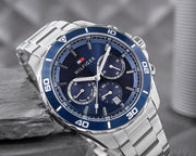  Shop Authentic Tommy Hilfiger Jordan Chronograph Blue Dial Silver Steel Strap Watch For Men - 1792094 - Luxxuri
