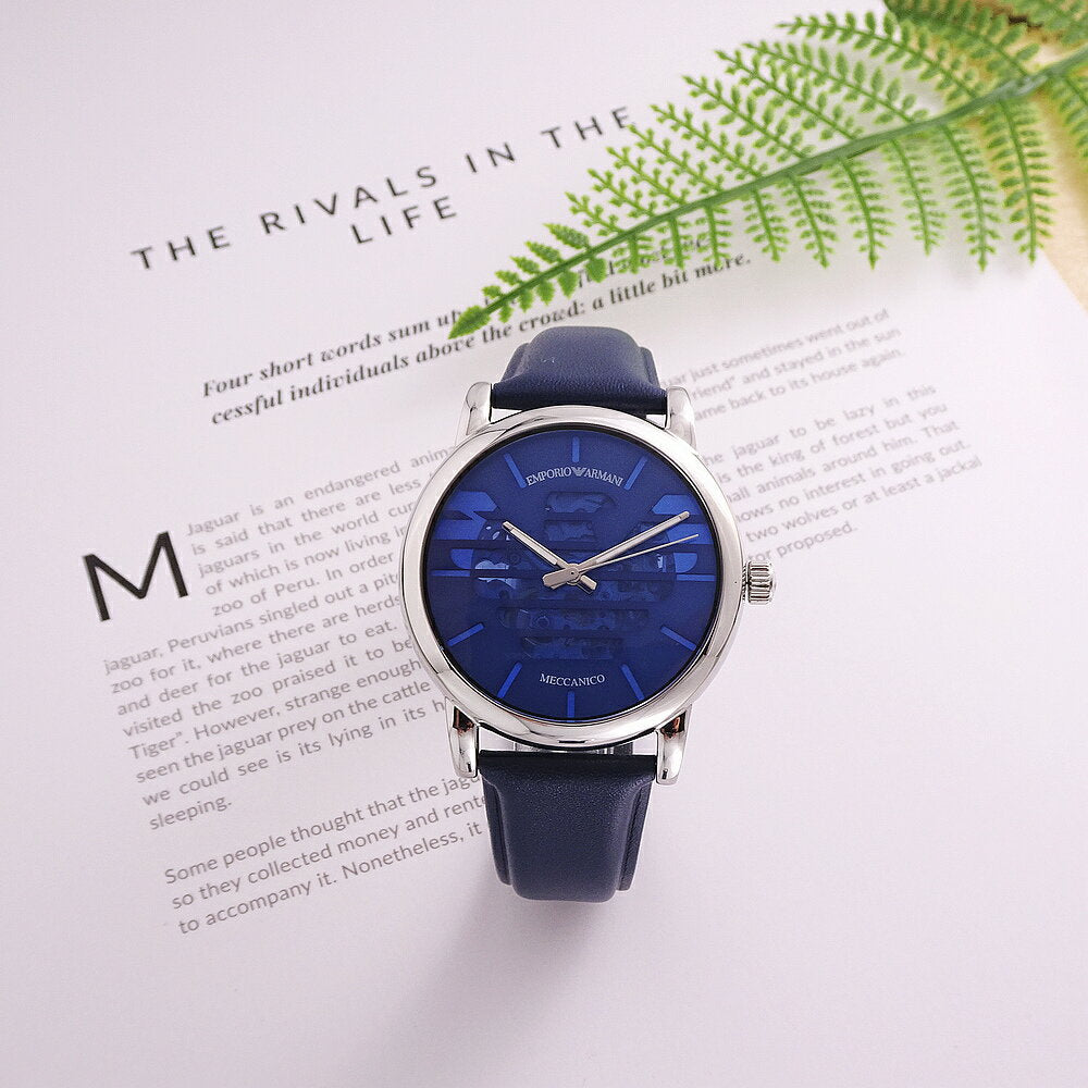  Shop Authentic Emporio Armani Luigi Automatic Blue Dial Blue Leather Strap Watch For Men - AR60030 - Luxxuri