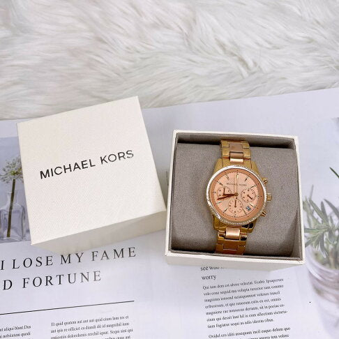  Shop Authentic Michael Kors Ritz Chronograph Rose Dial Two Tone Steel Strap Watch for Women - MK6475 - Luxxuri