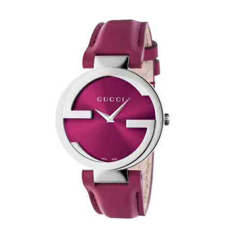 Shop Authentic Gucci Interlocking G Quartz Pink Dial Pink Leather Strap Watch For Women - YA133321 - Luxxuri