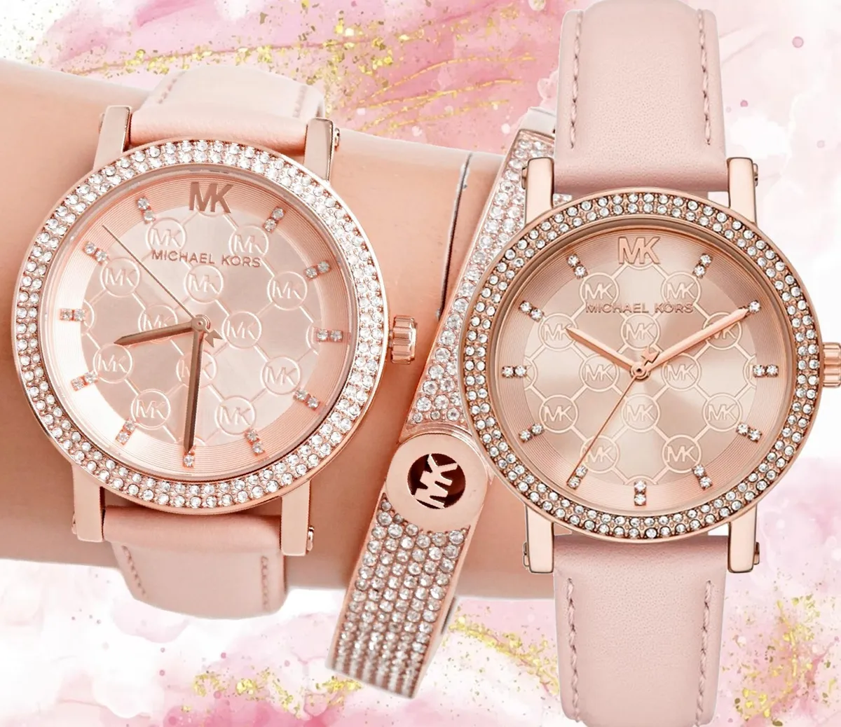  Shop Authentic Michael Kors Corey Analog Rose Gold Dial Pink Leather Strap Watch For Women - MK2987 - Luxxuri