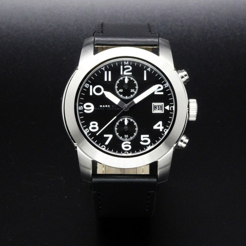  Shop Authentic Marc Jacobs Larry Chronograph Black Dial Black Leather Strap Watch for Men - MBM5033 - Luxxuri