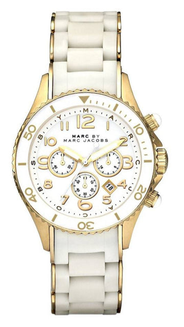  Shop Authentic Marc Jacobs Rock Chronograph White Dial White Silicone Strap Watch for Women - MBM2546 - Luxxuri