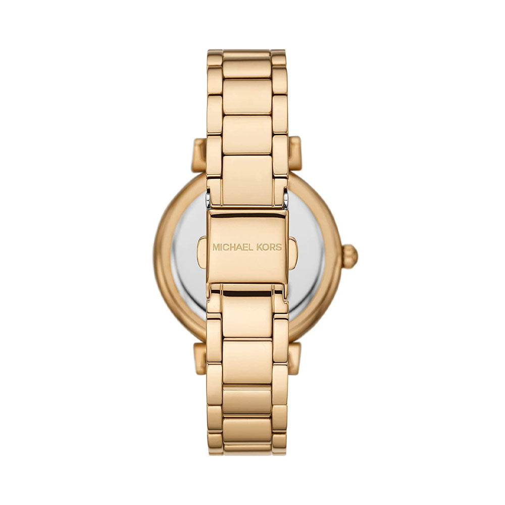  Shop Authentic Michael Kors Abbey Three-Hand Analog White Dial Gold Steel Strap Watch for Women - MK4615 - Luxxuri