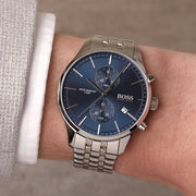  Shop Authentic Hugo Boss Associate Blue Dial Silver Steel Strap Watch for Men - 1513839 - Luxxuri