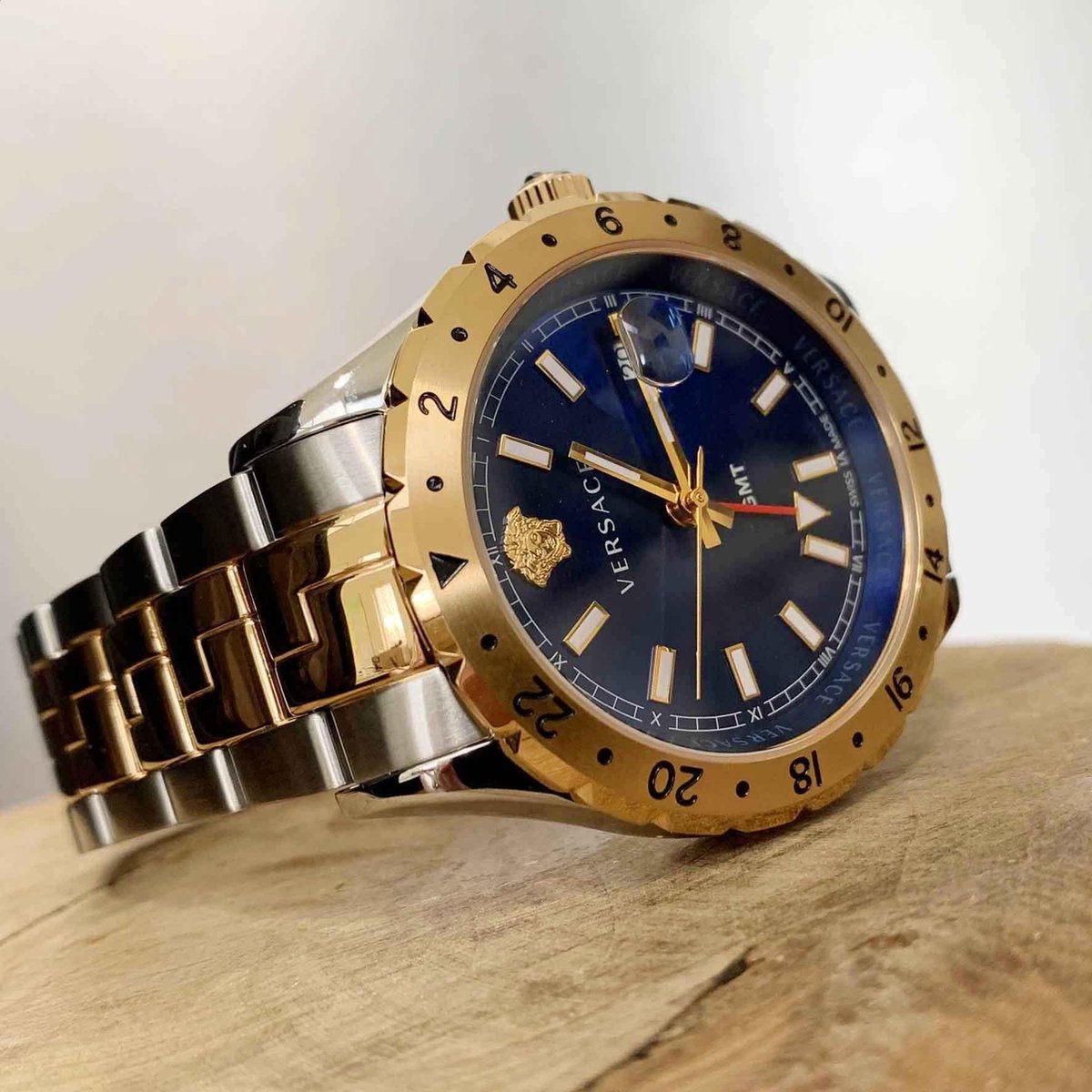  Shop Authentic Versace Hellenyium GMT Blue Dial Two Tone Steel Strap Watch for Men - V11060017 - Luxxuri
