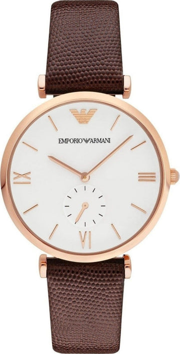  Shop Authentic Emporio Armani Analog White Dial Brown Leather Strap Watch For Men - AR9042 - Luxxuri