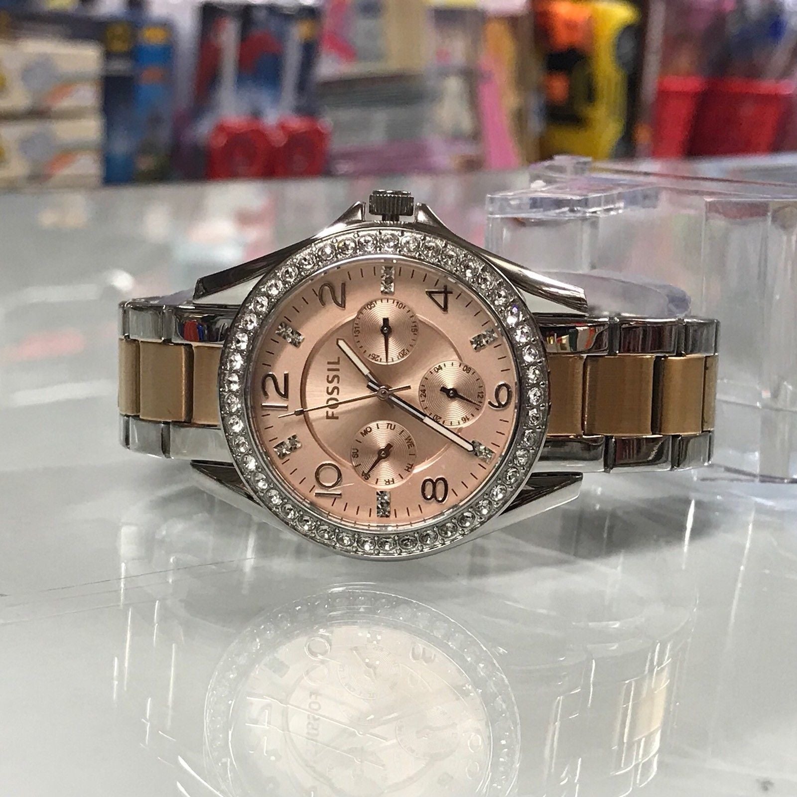  Shop Authentic Fossil Riley Multifunction Rose Gold Dial Two Tone Steel Strap Watch for Women - ES4145 - Luxxuri
