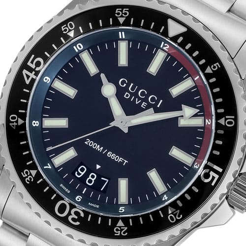  Shop Authentic Gucci Dive Quartz Black Dial Silver Steel Strap Watch For Men - YA136212 - Luxxuri