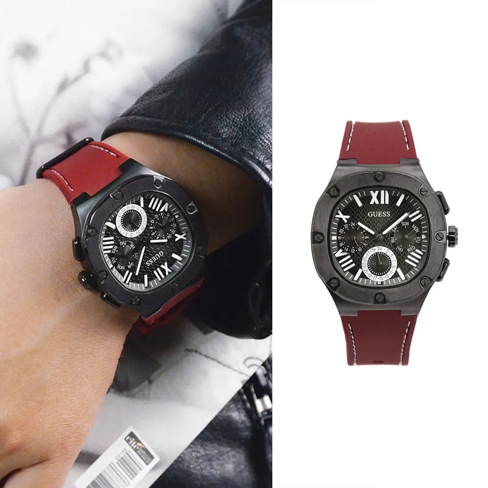  Shop Authentic Guess Headline Multifunction Grey Dial Burgundy Silicone Strap Watch For Men - GW0571G4 - Luxxuri
