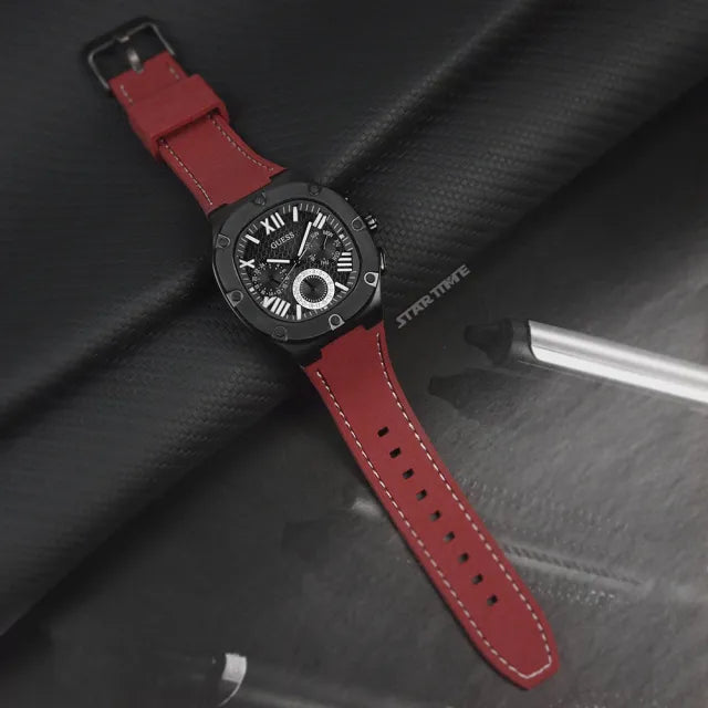  Shop Authentic Guess Headline Multifunction Grey Dial Burgundy Silicone Strap Watch For Men - GW0571G4 - Luxxuri