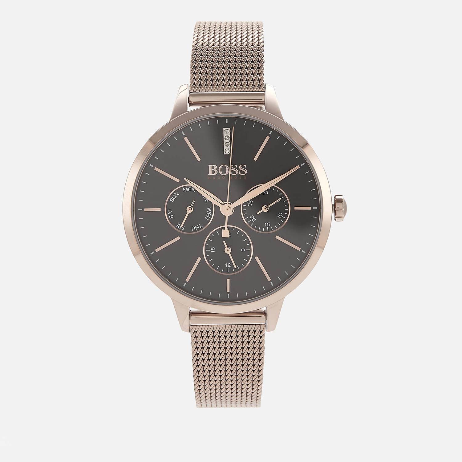  Shop Authentic Hugo Boss Symphony Grey Dial Gold Mesh Bracelet Watch for Women - 1502424 - Luxxuri