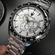  Shop Authentic Maserati Traguardo Chronograph Silver Dial Silver Steel Strap Watch For Men - R8873612049 - Luxxuri