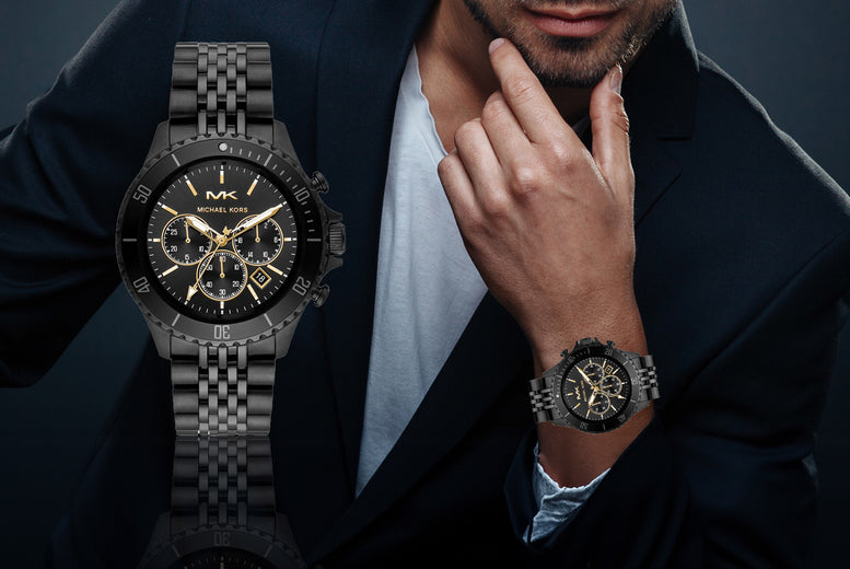  Shop Authentic Michael Kors Bayville Chronograph Black Dial Black Steel Strap Watch For Men - MK8750 - Luxxuri