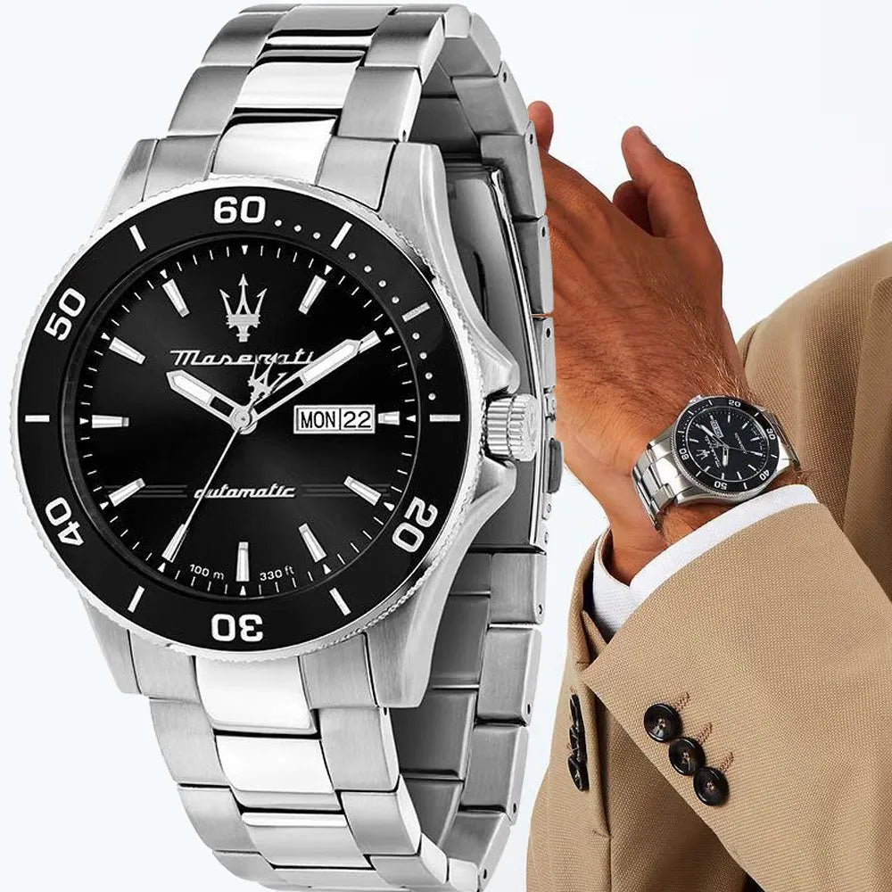  Shop Authentic Maserati Competizione Automatic Black Dial Silver Steel Strap Watch For Men - R8823100002 - Luxxuri