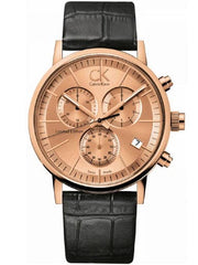  Shop Authentic Calvin Klein Post Minimal Chronograph Rose Gold Dial Black Leather Strap Watch for Men - K7627201 - Luxxuri