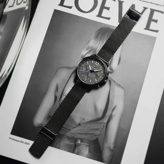  Shop Authentic Tommy Hilfiger London Chronograph Grey Dial Grey Mesh Bracelet Watch for Men - 1791530 - Luxxuri