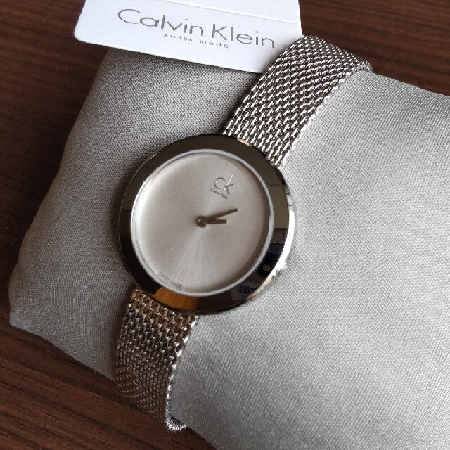  Shop Authentic Calvin Klein Firm White Dial Silver Mesh Bracelet Watch for Women - K3N23126 - Luxxuri