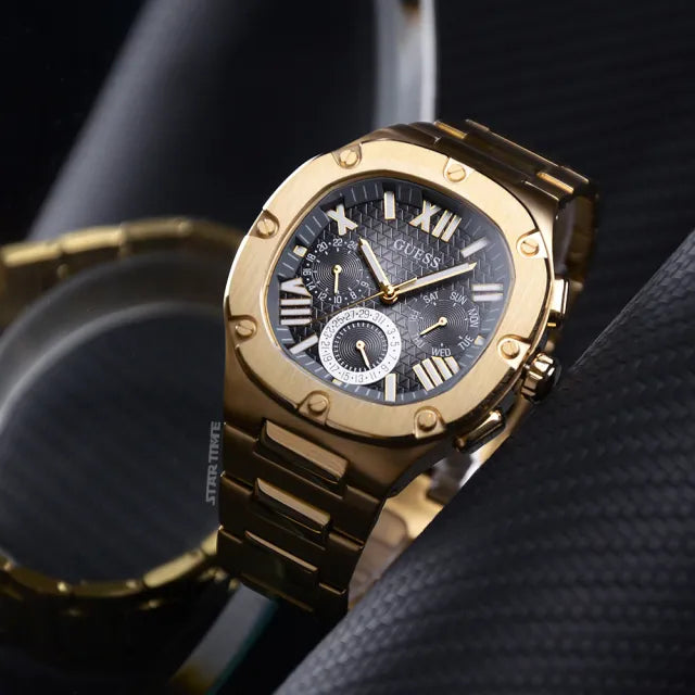  Shop Authentic Guess Headliner Multifunction Black Dial Gold Steel Strap Watch For Men - GW0572G2 - Luxxuri