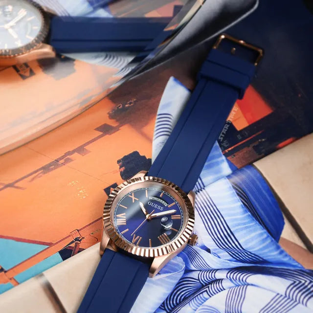  Shop Authentic Guess Connoisseur Blue Dial Blue Silicone Strap Watch For Men - GW0335G2 - Luxxuri