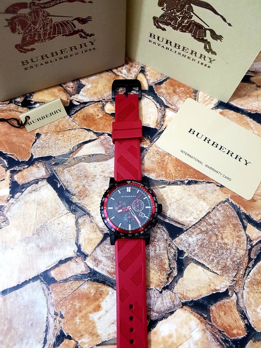  Shop Authentic Burberry The City Chronograph Black Dial Red Rubber Strap Watch For Men - BU9805 - Luxxuri