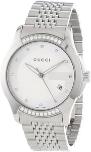  Shop Authentic Gucci G Timeless Diamonds Silver Dial Silver Steel Strap Watch For Men - YA126407 - Luxxuri