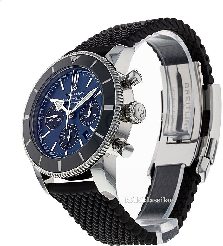  Shop Authentic Breitling Superocean Heritage B01 Chronograph 44 Blue Dial Black Mesh Bracelet Watch for Men - AB0162121C1S1 - Luxxuri