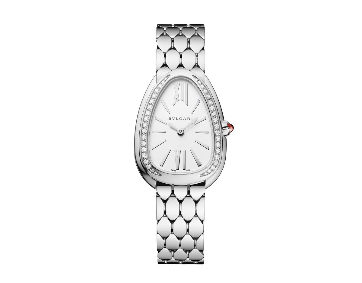  Shop Authentic Bvlgari Serpenti Seduttori Diamonds Silver Dial Silver Steel Strap Watch for Women - SERPENTI103361 - Luxxuri