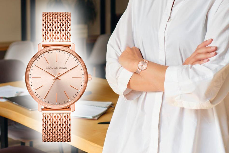  Shop Authentic Michael Kors Pyper Quartz Rose Gold Dial Rose Gold Mesh Strap Watch For Women - MK4340 - Luxxuri