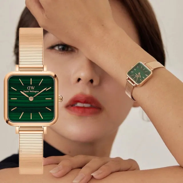  Shop Authentic Daniel Wellington Quadro Studio Green Dial Rose Gold Mesh Strap Watch For Women - DW00100520 - Luxxuri