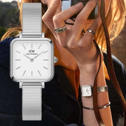  Shop Authentic Daniel Wellington Quadro Studio White Dial Silver Mesh Bracelet Watch For Women - DW00100521 - Luxxuri