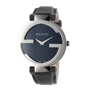  Shop Authentic Gucci G Interlocking Black Dial Black Leather Strap Watch For Women - YA133501 - Luxxuri