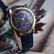  Shop Authentic Armani Exchange Banks Chronograph Blue Dial Blue Leather Strap Watch For Men - AX1723 - Luxxuri