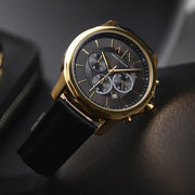  Shop Authentic Armani Exchange Outerbanks Chronograph Black Dial Black Leather Strap Watch For Men - AX7133 - Luxxuri
