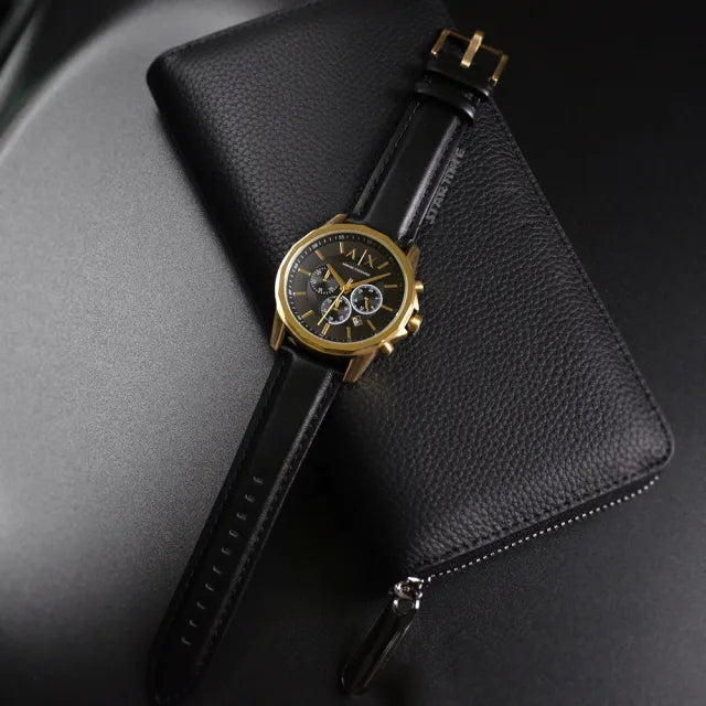  Shop Authentic Armani Exchange Outerbanks Chronograph Black Dial Black Leather Strap Watch For Men - AX7133 - Luxxuri